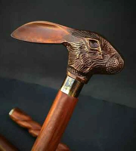 Antique Victorian Wooden Walking Cane Sticks Rabbit Head Handle Vintage Designer - Picture 1 of 4