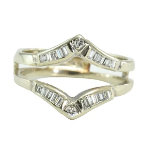 14k Solid Gold Natural Diamond Guard Ring Baguette Round Wedding Engagement - Picture 1 of 11