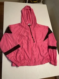 No Boundries Vintage Windbreaker  Hot Pink And Black Hooded Size Large - Picture 1 of 5
