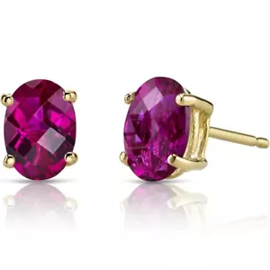 1.94 ct Oval Shape Red Lab-Created Ruby Stud Earrings in 14K Yellow Gold - Picture 1 of 3