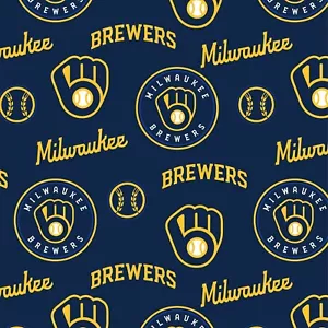 BTHY MLB Milwaukee Brewers Nuevo Logo Azul Tela de Algodón Béisbol Por Media Yarda - Imagen 1 de 1