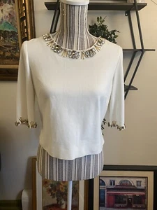 Chaqueta de vestir para mujer Eliza J talla 6 blanca escote "piedra preciosa" manga 1/2 boda - Imagen 1 de 8