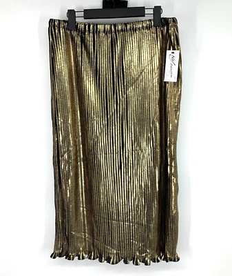 NY Collection Skirt Womens Size Large Gold Metallic Pleated Pull On Midi NWT - Image 1 of 4