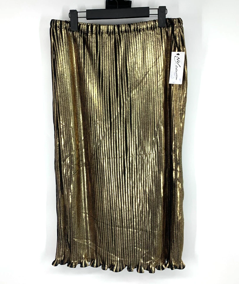 NY Collection Skirt Womens Size Medium Gold Metallic Pleated Pull On Midi NWT - Image 1 of 4