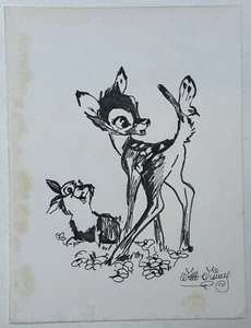 Walt Disney (Handmade) Drawing On old Paper Signed & Stamped, Vtg Art - Picture 1 of 4