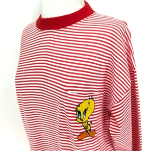 Vintage 90er 1991 ACME Kleidung Warner Bros TWEETY rot weiß Stipe T-Shirt L/XL VEUC* - Bild 1 von 8