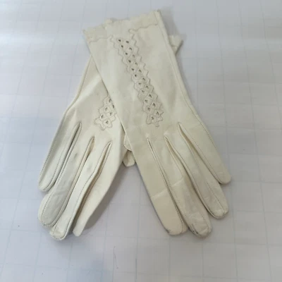Guantes de Cuero Blanco Talla 7 1/4 Mujer Vintage Boda/1ª Comunión TAN SUAVES Foto 1 de 4
