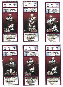 2003-04 Hershey Bears (AHL) Ticket Stubs--lot of 6 different