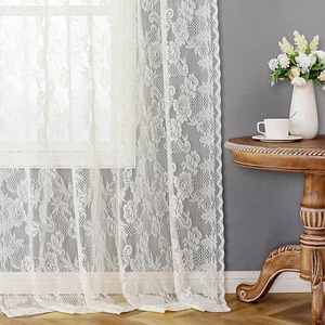 Ivory Sheer Lace Curtains for Living Room 2 Panels 84 Inches Long, Vintage Semi - Picture 1 of 9