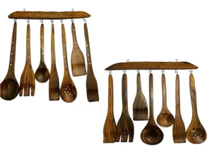 Cucharas de madera montadas en la pared cucharas para utensilios herramientas de cocina espátula de madera - Imagen 1 de 6