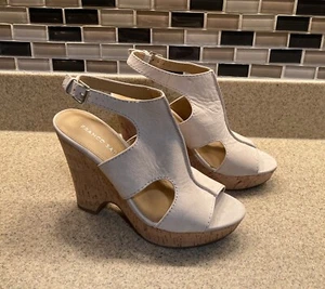 Franco Sarto Kork Keilabsatz Sandalen Schnalle Leder 7,5 M - Bild 1 von 5