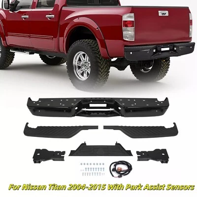 Steel - BLACK Rear Step Bumper W/ Park Assembly For Nissan Titan 2004-2015 2009 - Image 1 of 4