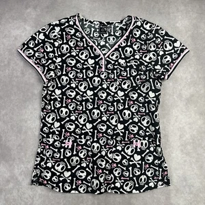 Tokidoki By Koi Stretch Scrub Top Size Small All Over Print Skulls Cartoon Black - Picture 1 of 10