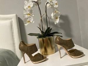 BNIB JIMMY CHOO WEDDING 'PRIVATE' SANDAL SIZE 37.5 (7 US) IN CHAMPAGNE GOLD! - Picture 1 of 5