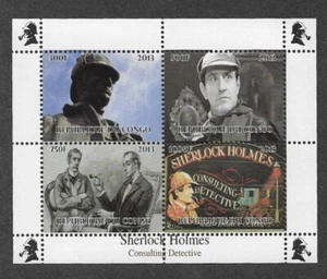 SHERLOCK HOLMES DETECTIVE CONAN DOYLE LITERATURE MIN SHEET MNH CONGO 2013 - Picture 1 of 1