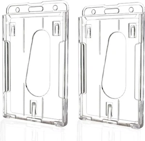 2 Pack Hard Plastic Badge Holders Heavy Duty Clear ID Credit Card Protector - Picture 1 of 13