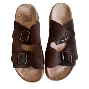 Lofina Schnallen Pantoletten Sandalen 41 US 11 Plateau Braun Leder - Bild 1 von 6