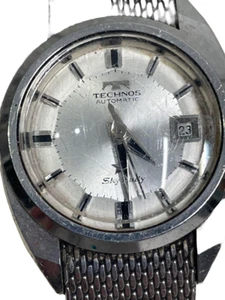 Technos Sky Light Watch Auto Date Men's Silver Dial Swiss Made Round Vintage JP - Picture 1 of 9