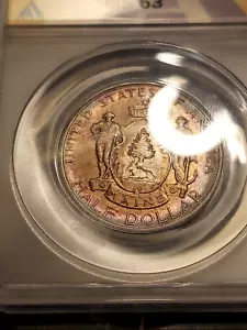 1920 MAINE COMMEMORATIVE HALF DOLLAR NICE MULTI COLOR WOW TONING ANACS MS63 - Picture 1 of 9