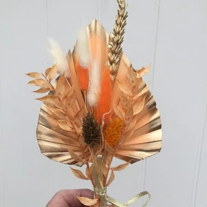 Mandarin Orange and Gold Medium Palm Spear CAKE TOPPER with  Dried Flower Spray - Picture 1 of 9