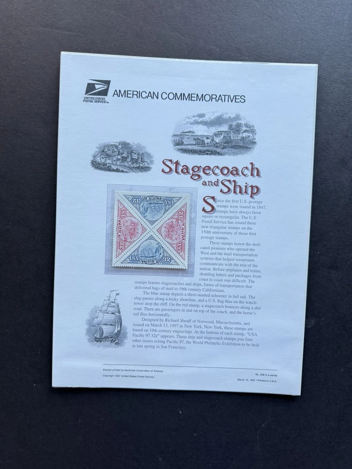 US 1997 Commemorative Panel (508) Pacific97#3131a MNH +Sailing Ship +Stage Coach - Image 1 of 1