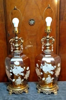 Lámparas Loevsky & Loevsky, 2 Vintage MCM Hollywood Regency Ámbar Lustre Vidrio OBO Foto 1 de 4