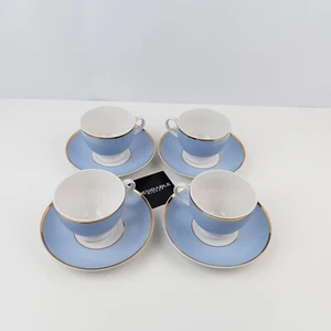 Vintage Royal Doulton Blau Teetassen & Untertassen x4 Goldrand 2004 RD Set - Bild 1 von 8