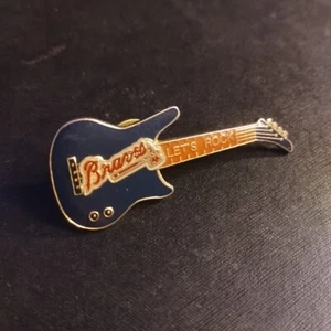 Vintage Pin 1997 Atlanta Braves Guitar Let's Rock Lapel Hat Button MLB Aminco - Picture 1 of 3