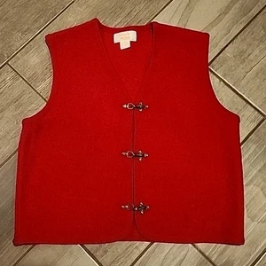Vintage TALLY-HO RED SWEATER Vest BOILED WOOL SOLID BRASS CLIP PETITE Medium. - Picture 1 of 8