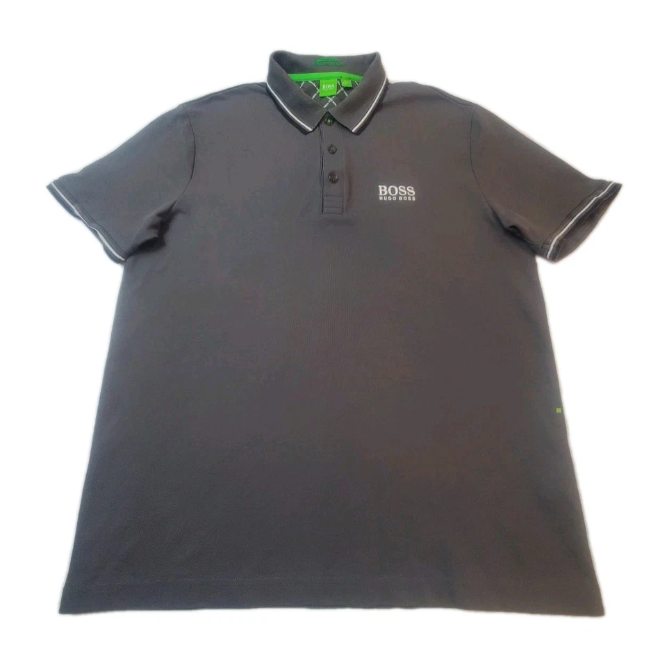 Camisa polo masculina Hugo Boss XL preta verde manga curta causal mistura de algodão adulto - Imagem 1 de 4