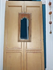INDIAN 19th CENTURY VINTAGE TEMPLE WOODEN MIRROR - 49cm x 21cm - Picture 1 of 11