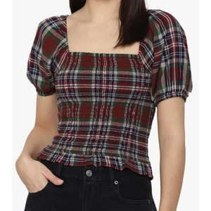 Blusa para mujer American Eagle a cuadros manga abullonada XXL cuello cuadrado otoño - Imagen 1 de 6