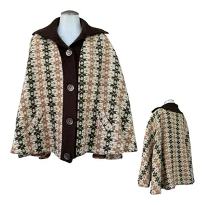 Poncho giacca vintage anni 60 70 CHABIKA donna OSFM lana mantello geometrico mod retrò - Foto 1 di 20