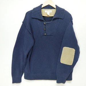 Orvis Sweater Mens XL Blue Shawl Collar 3 Button Elbow Patch Cotton Pullover - Picture 1 of 11