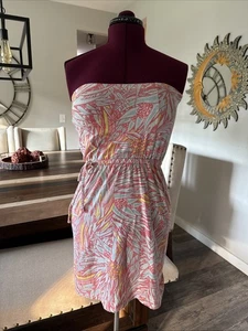 WOMENS SIZE MEDIUM COVER UP SUN DRESS CORAL BLUE YELLOW MOSSIMO - Picture 1 of 9