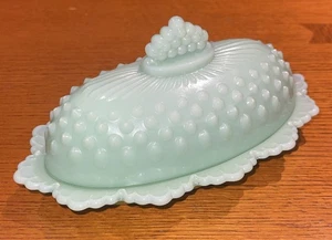 Mosser Glass Vintage Jadeite Green Hobnail Butter Dish Scalloped Edges - Picture 1 of 7