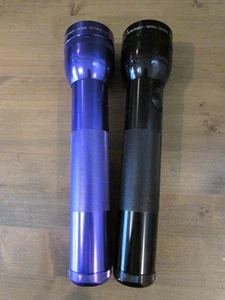 Two Mag-Lite 10” 2 D Cell Flashlights - Purple & Black - Excellent Condition! - Picture 1 of 9