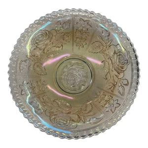 Vintage Carnival Glass "Open Rose" Amber Rainbow Iridescent Bowl 8” - Picture 1 of 5