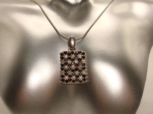 CLASSIC STERLING SILVER W/BLACK & WHITE SPRKLING CZ'S PENDANT NECKLACE! - Picture 1 of 6