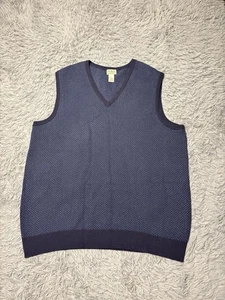 L.L. Bean Mens Blue Sweater Vest 100% Lambswool V-Neck Sleeveless XL Tall Winter - Picture 1 of 5