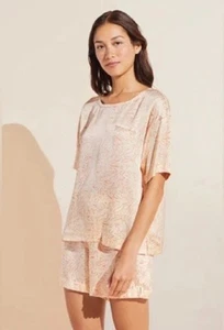 Eberjey Women's Inez Washable Silk Printed Short Sleeve Boxer PJ Set Marrc, XS - Picture 1 of 5