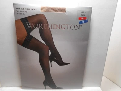 1 Par WORTHINGTON Nude ENCAJE TOP MUSLO MEDIAS DE NYLON Talla 3 Foto 1 de 2