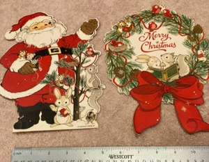 Vintage Hallmark Christmas Die Cut Paper Santa Claus and Weath Card Decorations - Picture 1 of 8