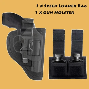 US Tactical OWB Revolver Gun Holster with Double Speed Loader Bag Magazine Pouch - Picture 1 of 12