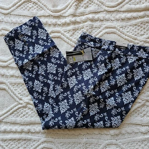 New SlimSation Multiples Women Pull On Tummy Control Ankle Pants Denim Floral 14 - Picture 1 of 2
