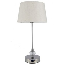Crystal And Silver Chrome Table Lamp and Natural Linen Shade Home Light