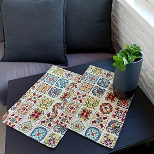 Manteles de tela decorativos tapetes de lugar azulejos españoles estilo servilletas florales - Imagen 1 de 9