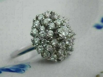 14K White Gold Plated 2.00Ct Round Cut Lab Created Diamond Cocktail Cluster Ring - Image 1 of 4