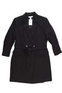 NEW H&M WOMENS SIZE 12 BLACK DOUBLE BREASTED RAIN COAT JACKET PARKA RAINCOAT HM - Picture 1 of 10