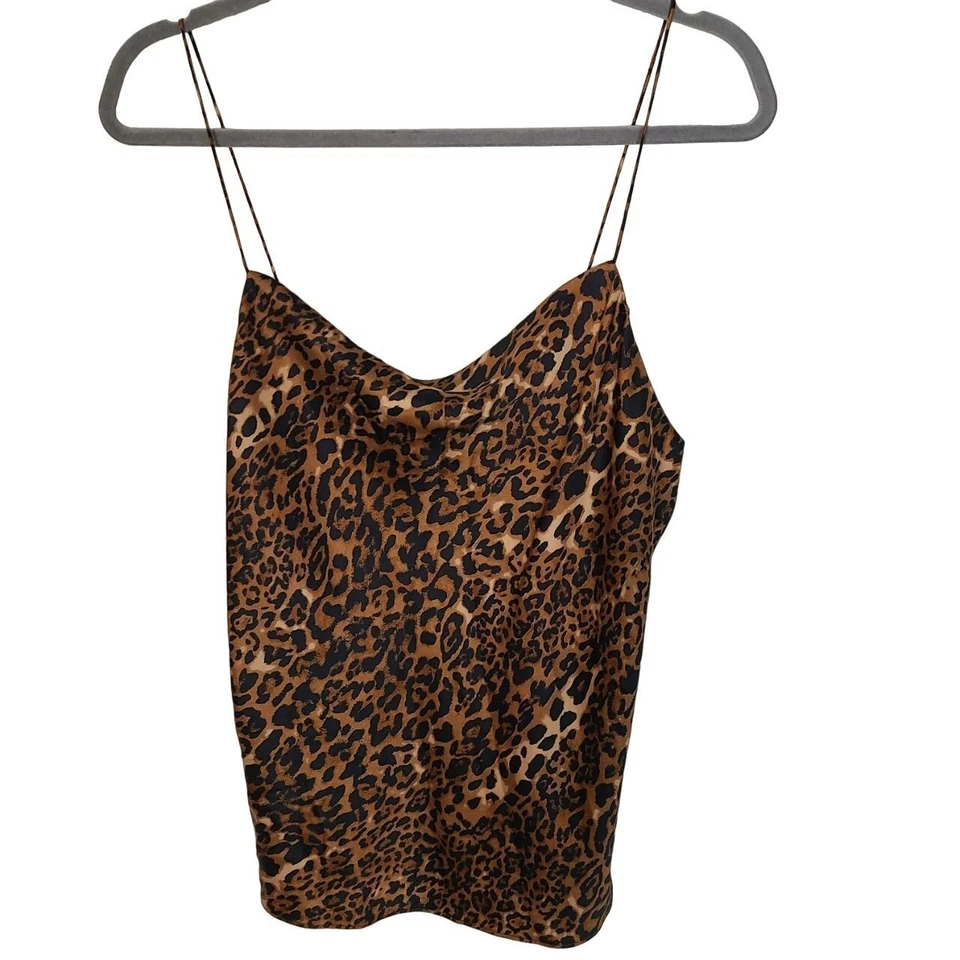 Camiseta sin mangas Cami NYC para mujer S marrón estampado de leopardo mezcla de seda camisola Foto 1 de 4